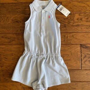 NWT Ralph Lauren Cotton Sleeveless Polo Romper Light Blue Size 24 months